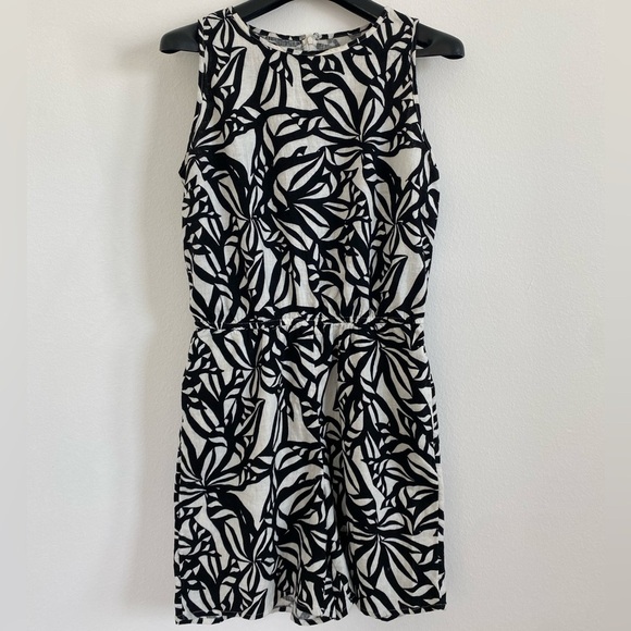 J Jason Wu Romper Womens Size S Linen Blend Black Palm Printed Coastal Beachy - Picture 1 of 6